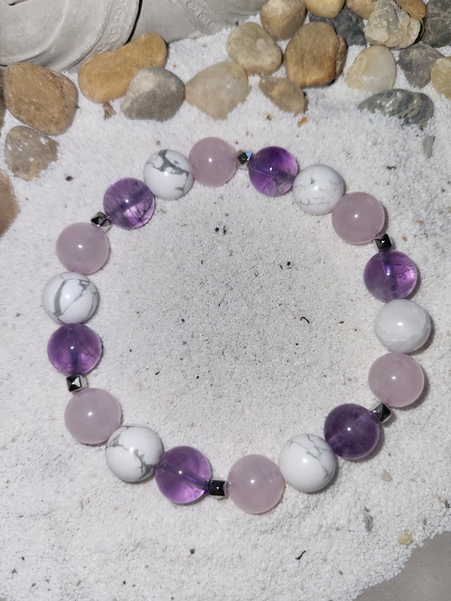 Bracelet Sérénité - Améthyste, Quartz Rose & Howlite Blanche - Qualité AA