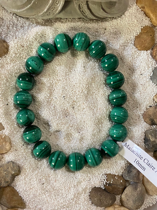 Bracelet boule Malachite Claire 10mm