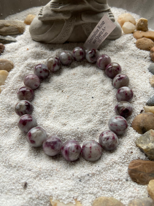 Bracelet boule Tourmaline rose sur Quartz