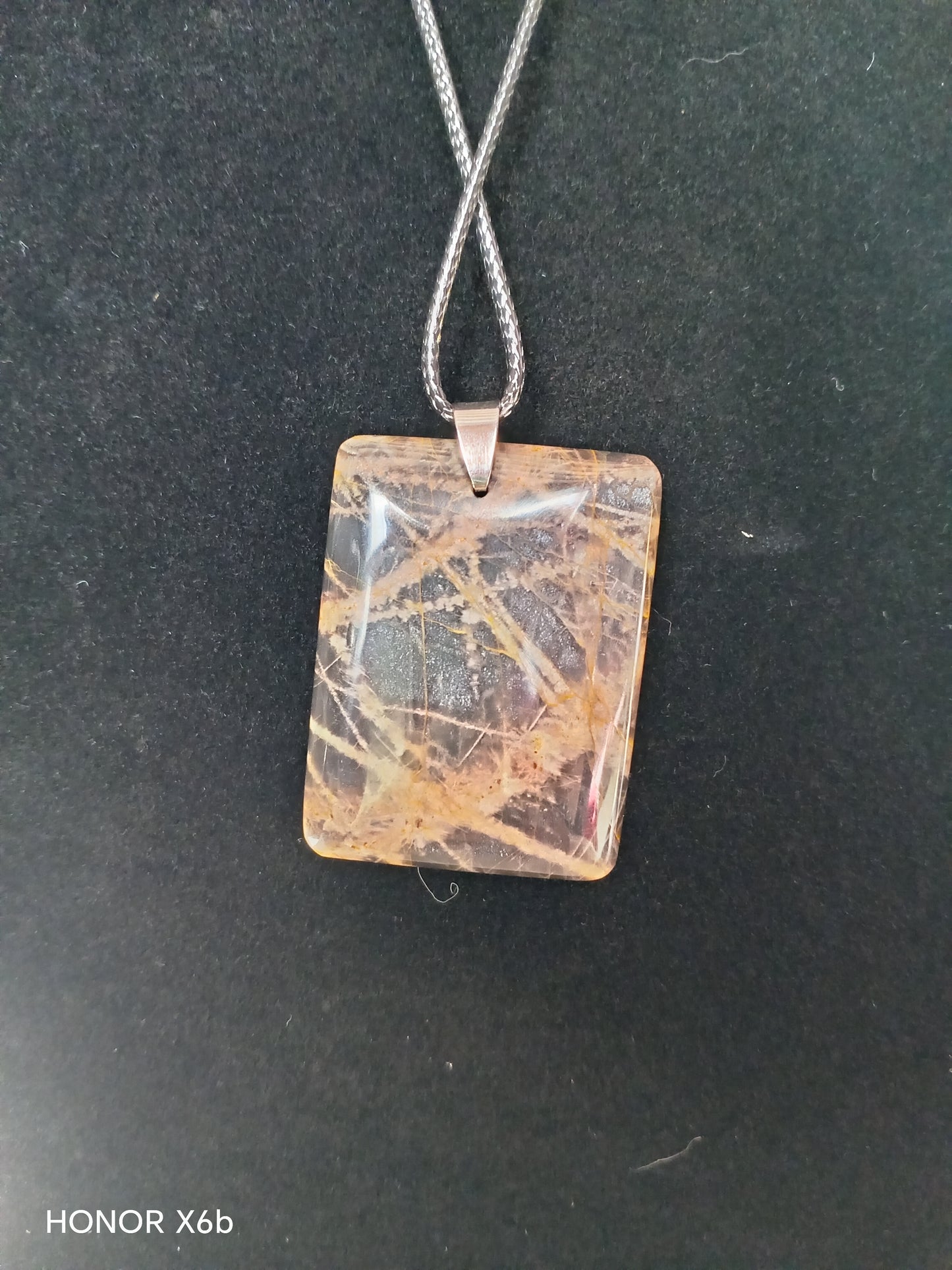 Pendentif pierre plate rectangle Pierre de Lune Noire