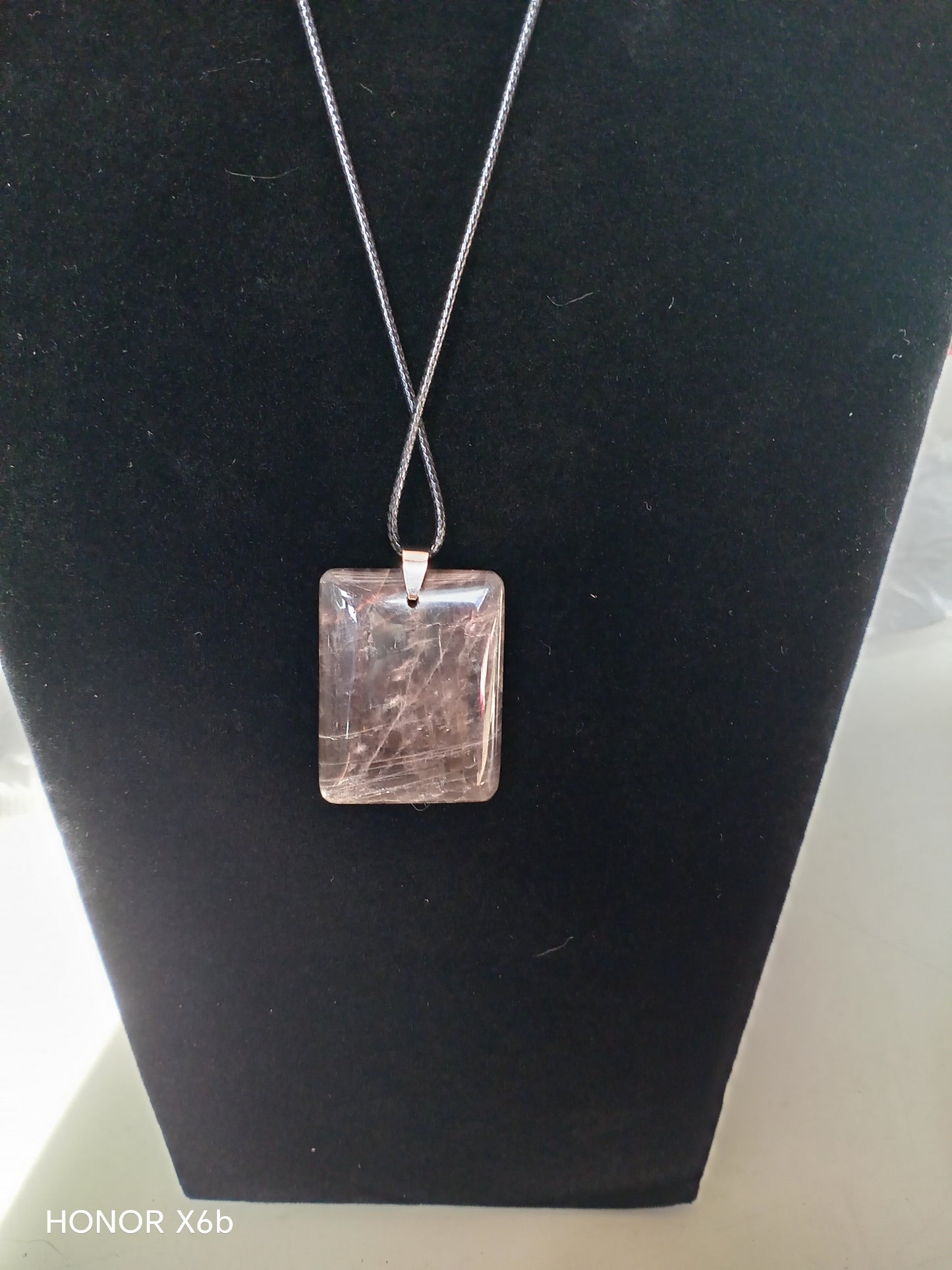 Pendentif pierre plate rectangle Pierre de Lune Noire