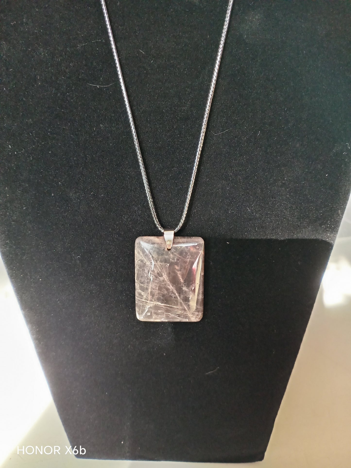 Pendentif pierre plate rectangle Pierre de Lune Noire