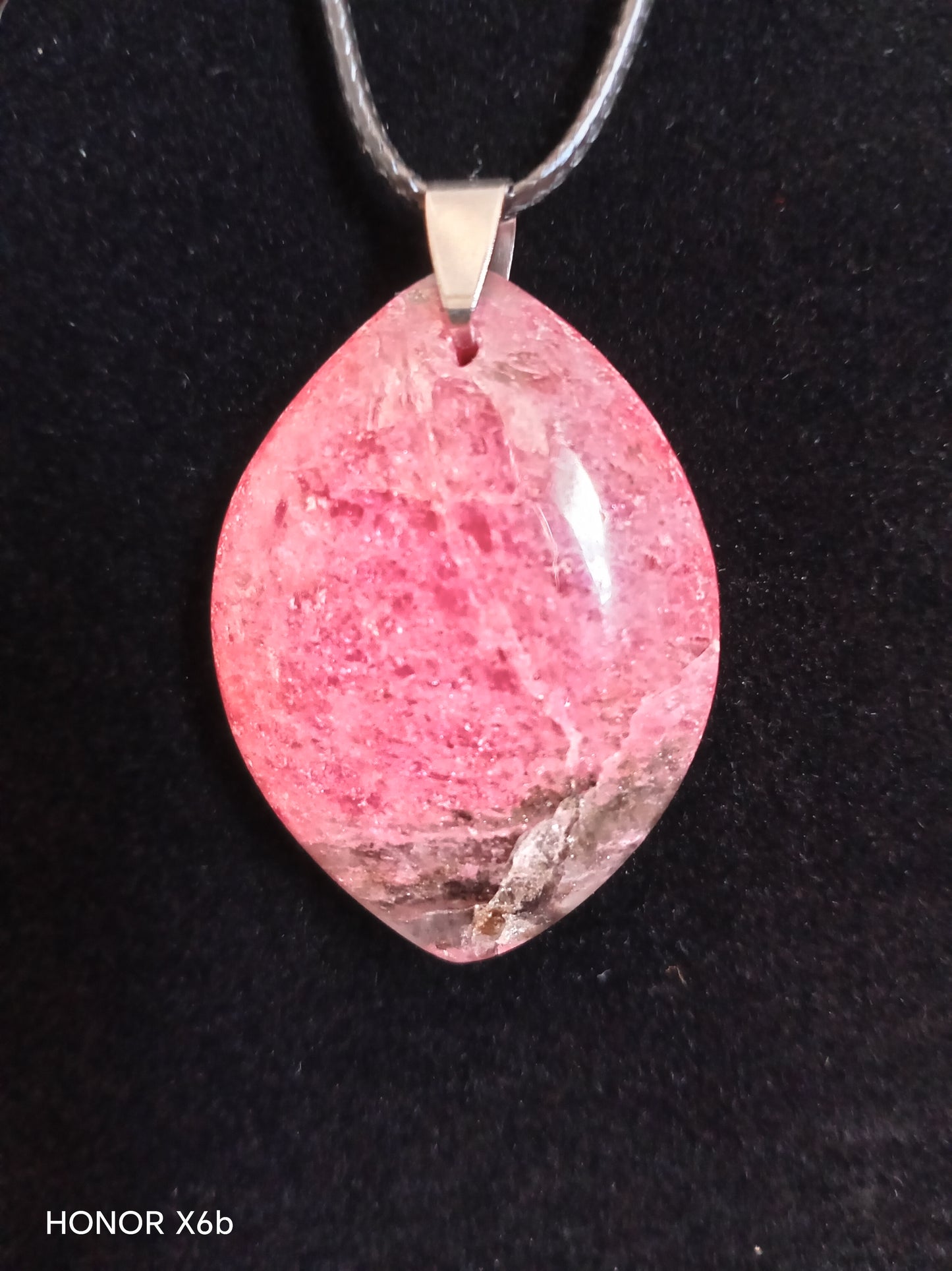 Pendentif pierre plate en rhodonite