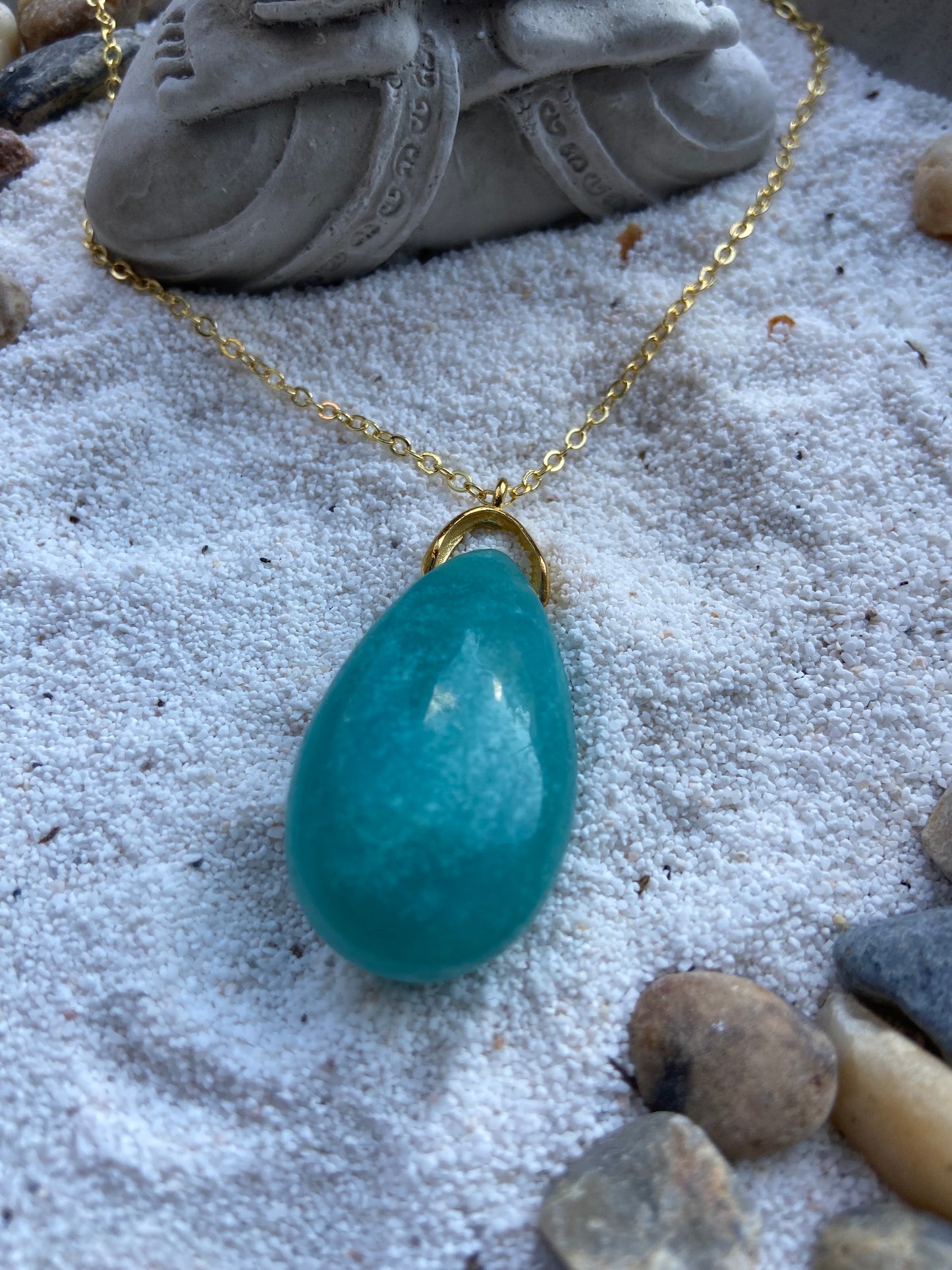 Pendentif goutte en Amazonite du Brésil (avec chaîne)