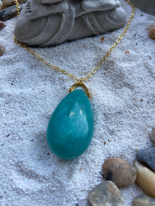 Pendentif goutte en Amazonite du Brésil (avec chaîne)